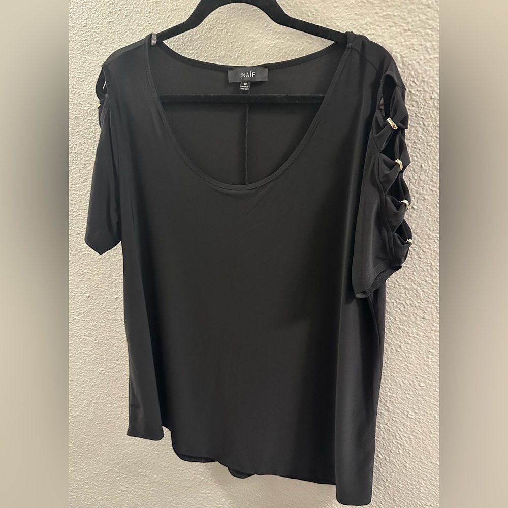 Naïf Black Blouse With Gold studded Sleeve 1x